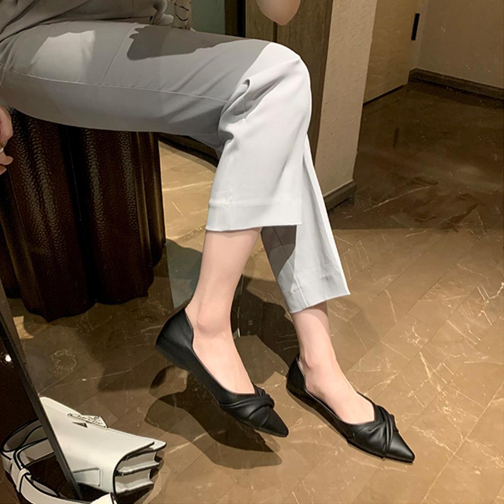 Grape Mom Studiolee Summer Temperament Versatile Simple Kink Face Pointed Head Shallow Mouth Flat Bottom Commuter Single Shoes Women
