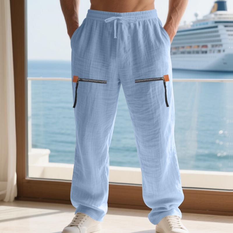 Linen Autumn New Men's Casual Home Loose Trendy Zipper Hip-hop Trousers