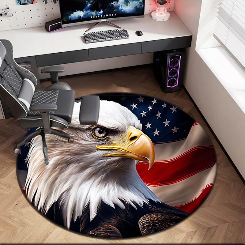 1 Stück Der majestätische amerikanische Weißkopfseeadler Runder Teppich Bemalt Gedruckter kreisförmiger Teppich, Haustürmatte, Outdoor-Reiseschutzteppich