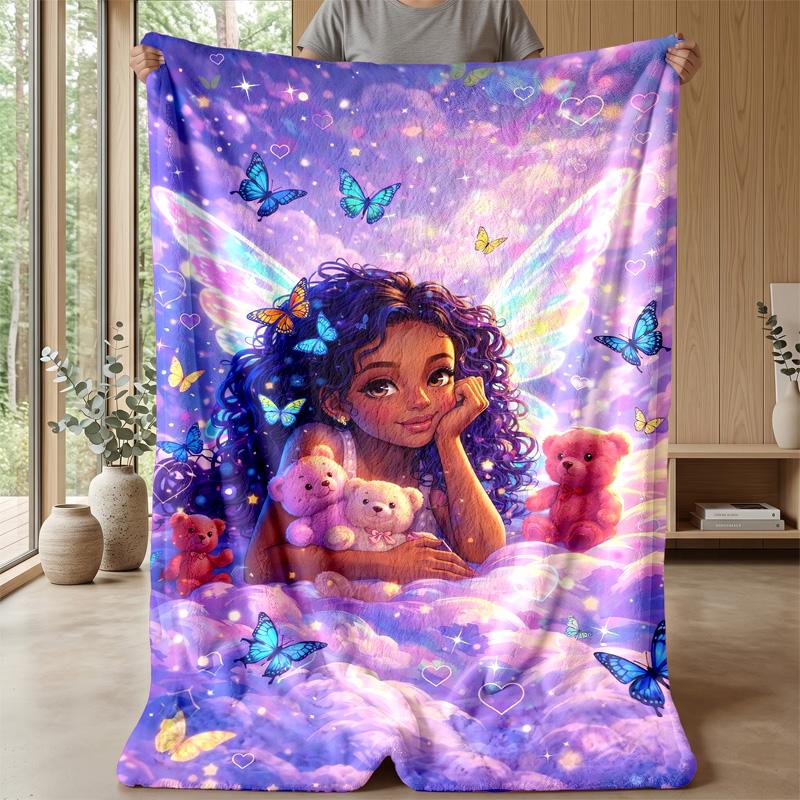 Fairy Unicorn Among Flowers Theme Blanket Lightweight Warm Flannel Blanket Decorative Throw Blanket for Home Decoration