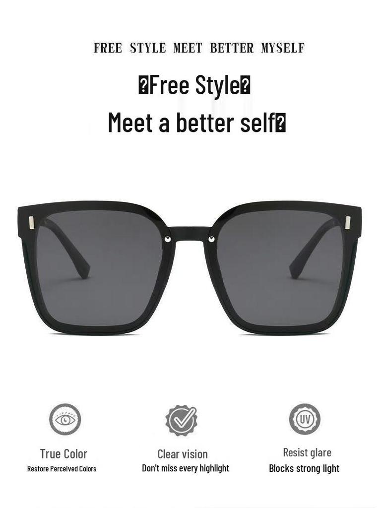 2025 Women's Square Black Polarized Sunglasses, Summer UV Protection, Slimming Design for Round Faces