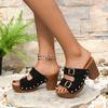 2026 Heels Women Platform Sandals Chunky Wooden Heeled Slippers Rivet Buckle Strap Shoes Ladies Summer Peep Toe Sandalias