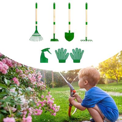 6x Kids Gardening Tools Set Comfort Handle Birthday Gifts Compact Outdoor Digging Weed Toys Shovel Rake Leaf Rake Hoe Set