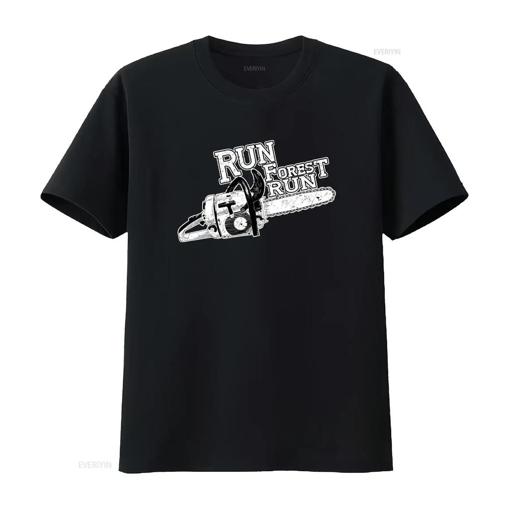 Run Forest Chainsaw T Shirt Black Dmc Style with Running Gump Movie Quote Perfect for Lumberjack Enthusiasts vintage Washed