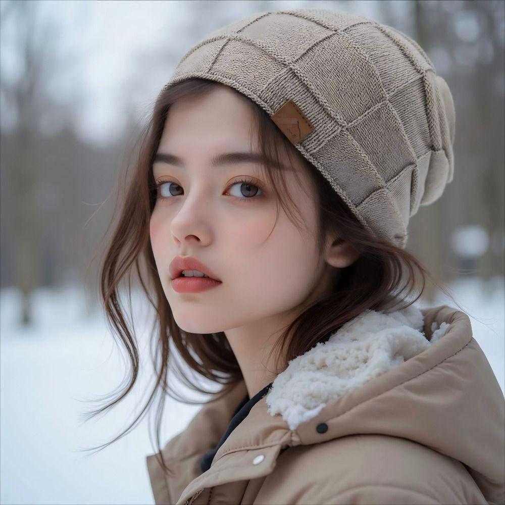 Casual Plus Size Winter Beanie Cap Soft With Face Cover Slouchy Hat Thick Warm Cuffed Design Knitted Hat For Women Men