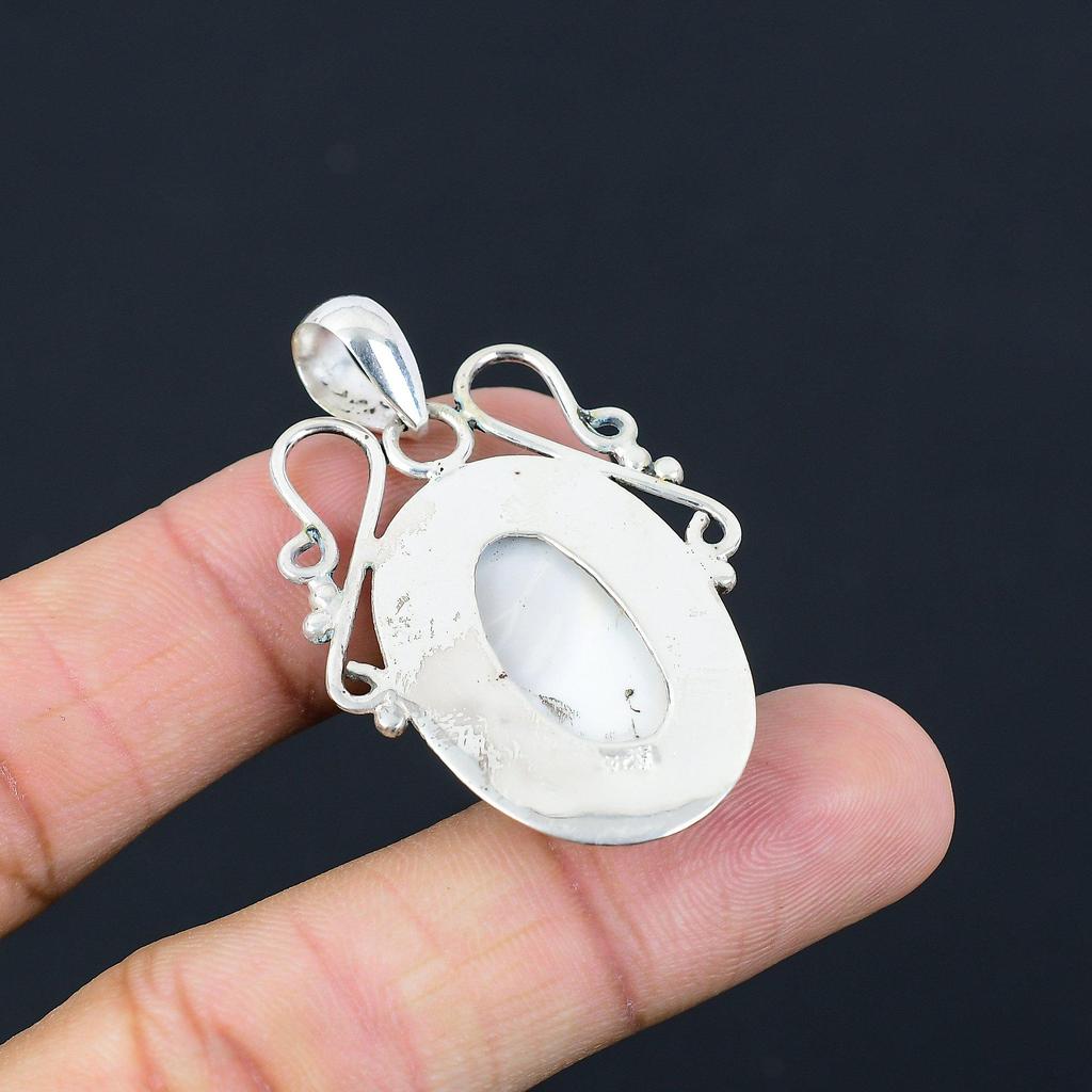 Vendita Giorno della Donna Ovale Giaspide di Porcellana Naturale Argento 925 Madre Ciondolo Unico