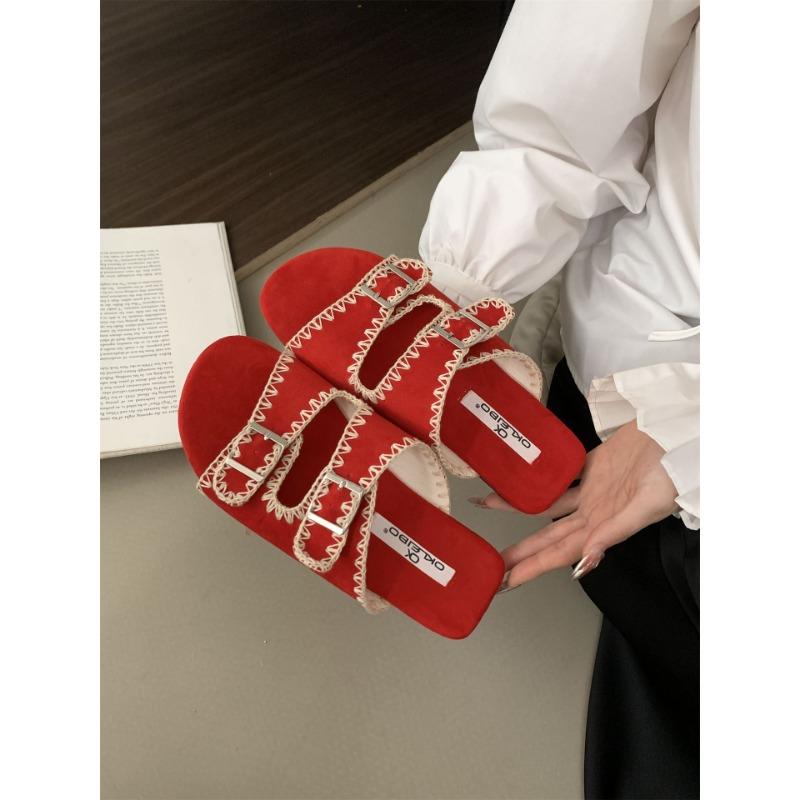 

Casual Shoes Simple One-piece Flat Sandals New Women s Half Slippers 35 червоний