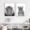 Lion and Lioness Animal Canvas Print Black White Abstract Watercolor Painting Poster Nursery Wall Art Pictures Living Room Decor