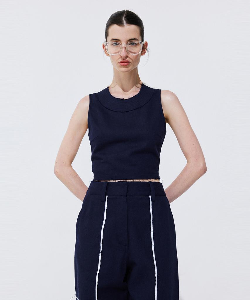 WNDERKAMMER Color-Block Point Linen Trousers_Navy