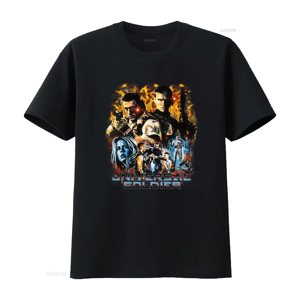 Universal Soldier Movie Character Print T Shirt for Men Action Packed Design Vintage Washed Homme Stretched Breathable Graphic