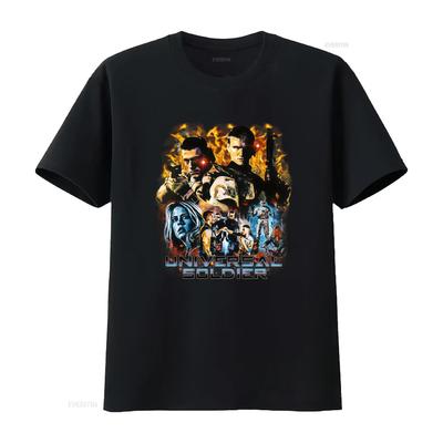 Universal Soldier Movie Character Print T Shirt for Men Action Packed Design Vintage Washed Homme Stretched Breathable Graphic