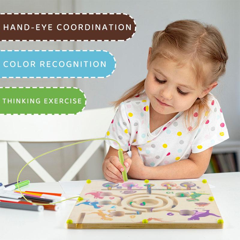 Wooden Montessori Children Toys Magnetic Color Matching Maze Dinosaur Board Learning Education Improve Cognition Kids Gift Toy