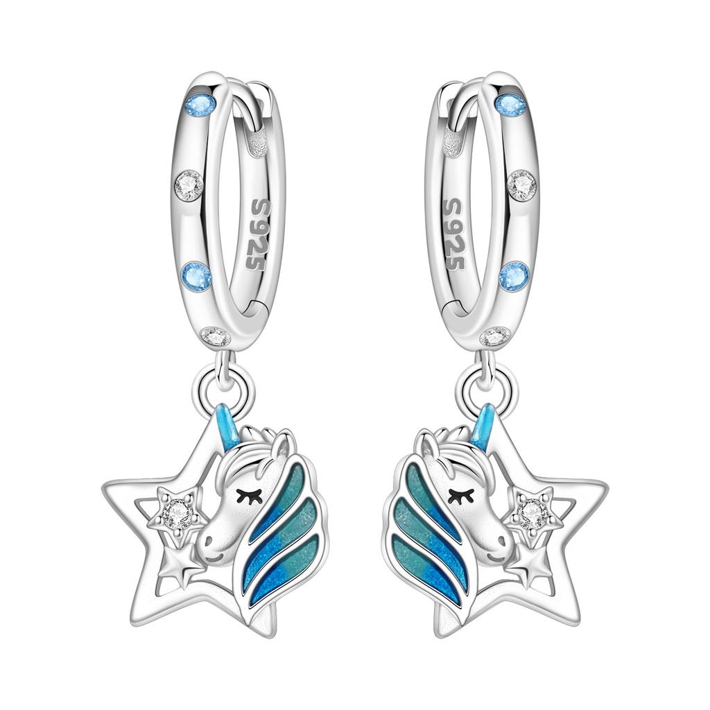 Original 925 Silver Zircon Pink Paw Print Earrings Heart Flower Leaf Design Women Party Jewelry Gift Ear Loops