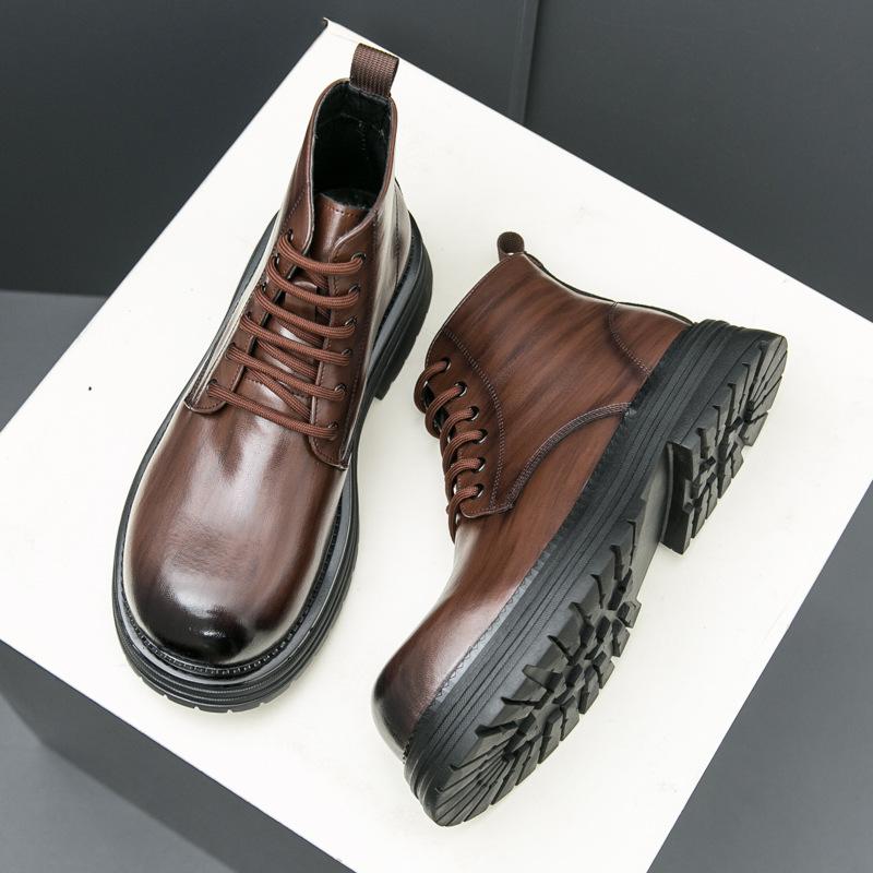 Martin Shoes Men's Retro Fried Street Casual Leather Shoes Trendy Thick-soled High-top Big-headed Men's Shoes Large-size Leather Boots