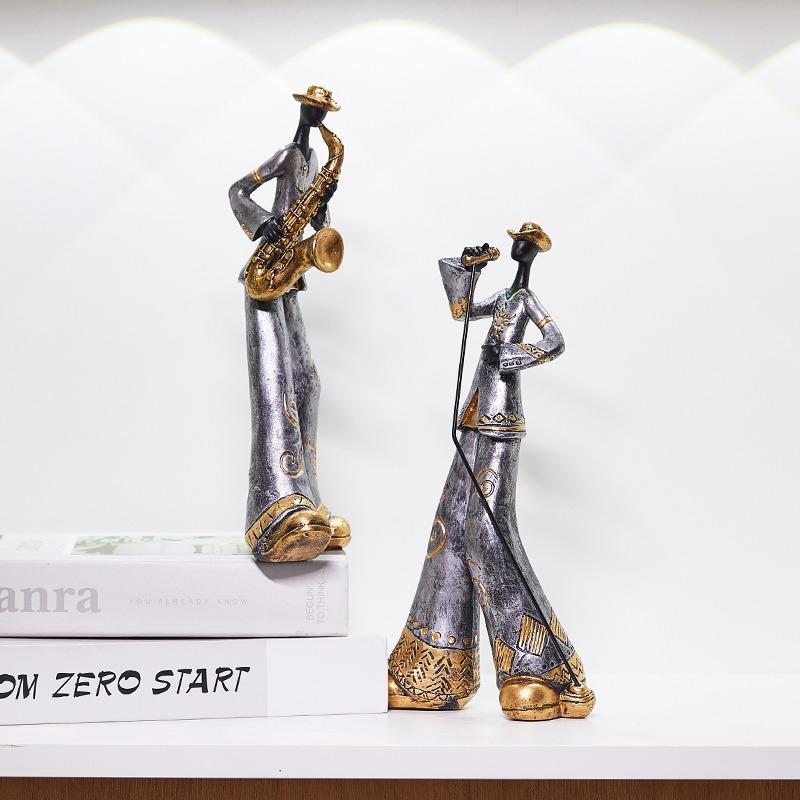 Vintage Music Saxophone Bookcase Ornament Band Character Miniature Figurine Craft Home Decor Accessory