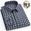 New Men's Plus Size Brushed Cotton Plaid Long Sleeve Shirt for Middle-Aged & Elderly with Straight Hem