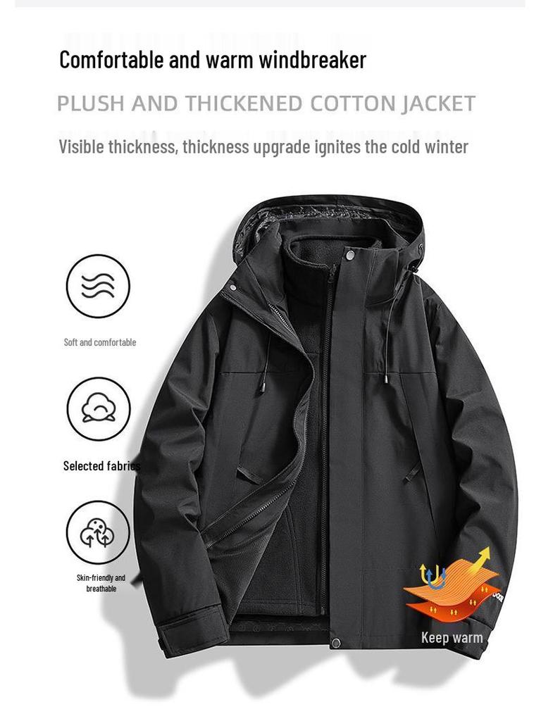 Couple's Autumn Winter Windbreaker: Thick, Velvet-Lined 3-in-1 Jacket for Live-Stream Sales