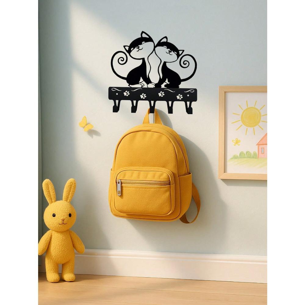 Gancio da Parete in Ferro Appendi Chiavi Design Gatti Neri Scaffale Portaoggetti per Decorazione Casa Regalo di Halloween Natale