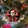 Christmas Ornaments Santa Claus/Reindeer/Penguin/Gingerbread Man In Red Plaid Zip Design Round 2D Acrylic Holiday Tree Decor