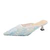 Fashion Flower Women Slippers Fashion Pointed Toe Heeled Sandals Lace Mules Shoes Slingback Elegant Summer Dress 2025 New Mujer Zapatos