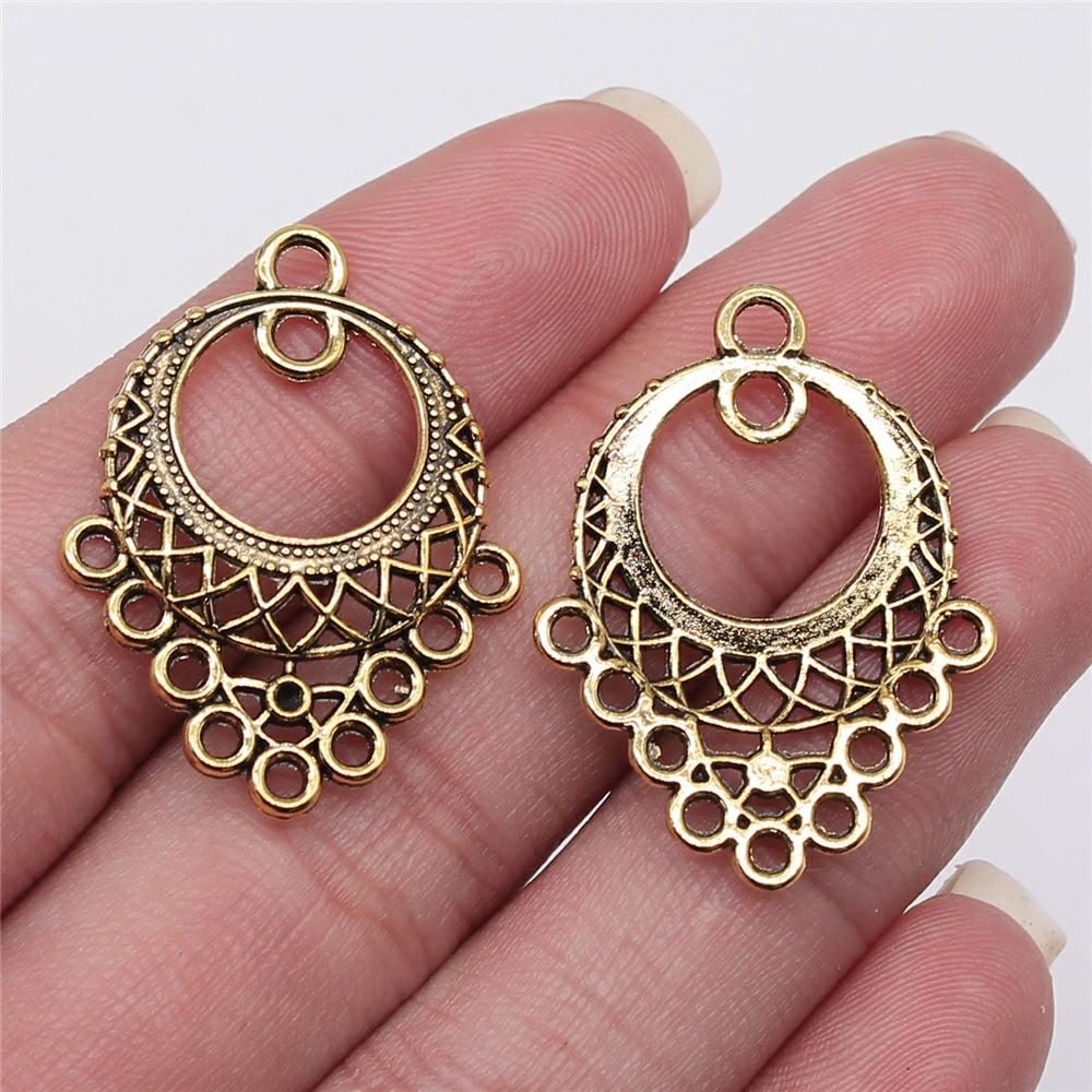 10pcs Round Earring Connector Charms For DIY Vintage Chandelier Earring Making Antique Silver Plated Findings Accessories
