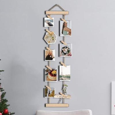 Handcrafted Hanging Photo Display Minimalist Photo Collage Frame Wooden Hanging Photo Clip  Gift