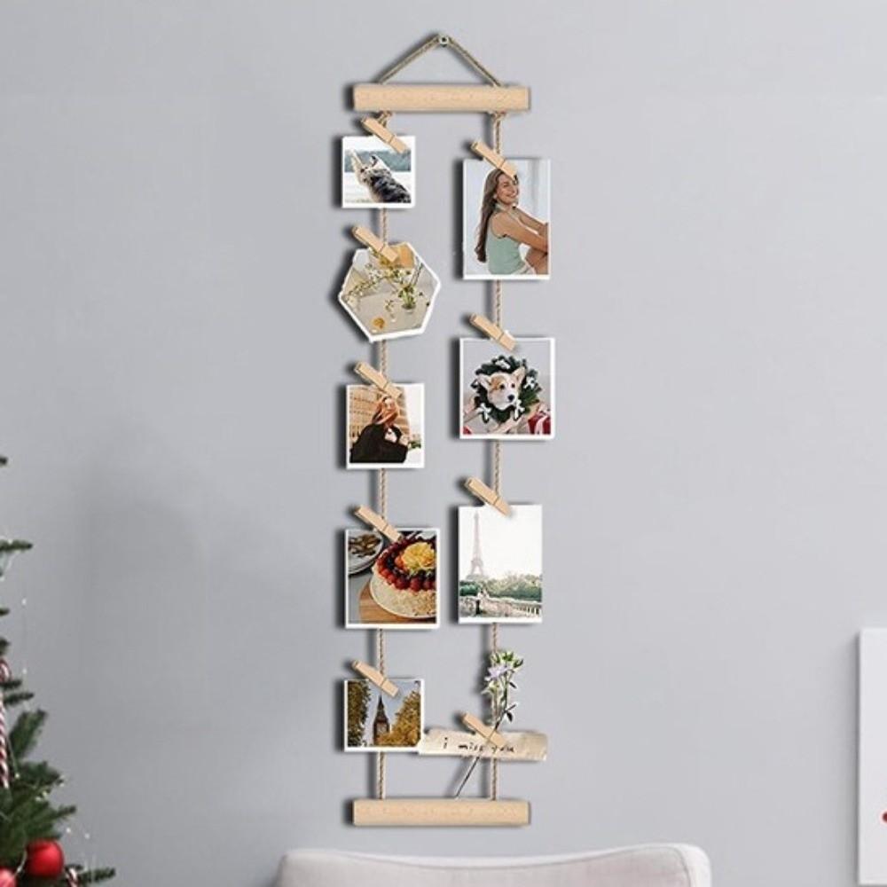 Handcrafted Hanging Photo Display Minimalist Photo Collage Frame Wooden Hanging Photo Clip Gift