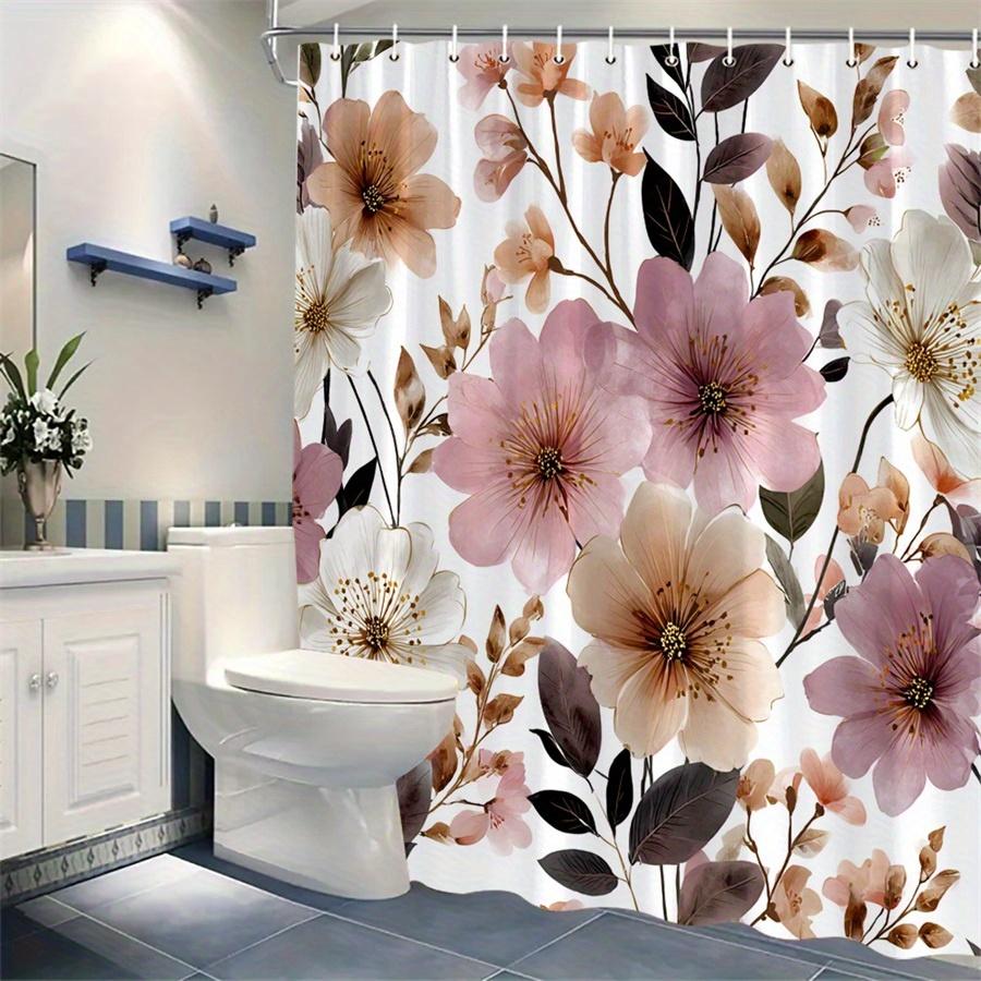 1 Soft Pink Peach White Floral Shower Curtain - Watercolor Rose Peony And Dark Green Leaves Vintage Botanical Print, Polyester