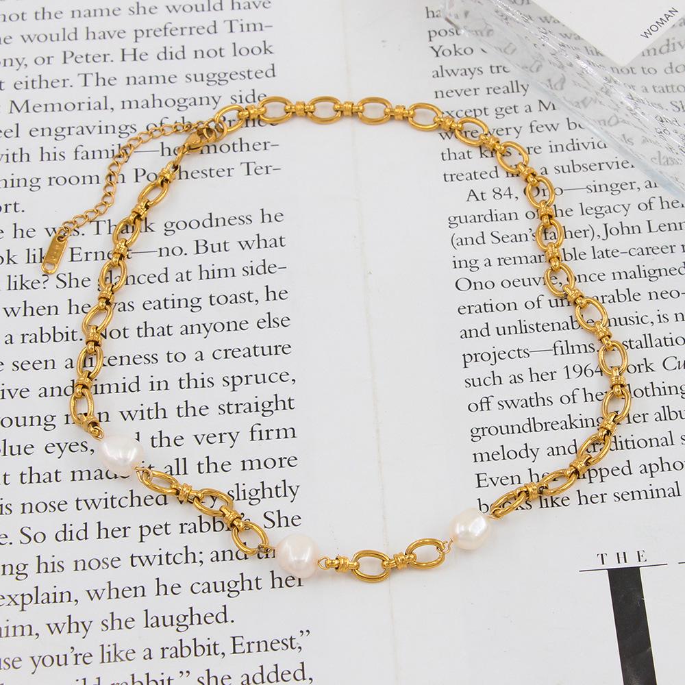 French Retro Baroque Pearl & Stainless Steel Women s Clavicle Necklace, 2023 Edition
