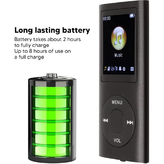 MP3 Player With 1.8 Inch LCD Screen, HiFi Lossless Sound Slim Portable Digital Audio Player for Students, Support Expandable Memory