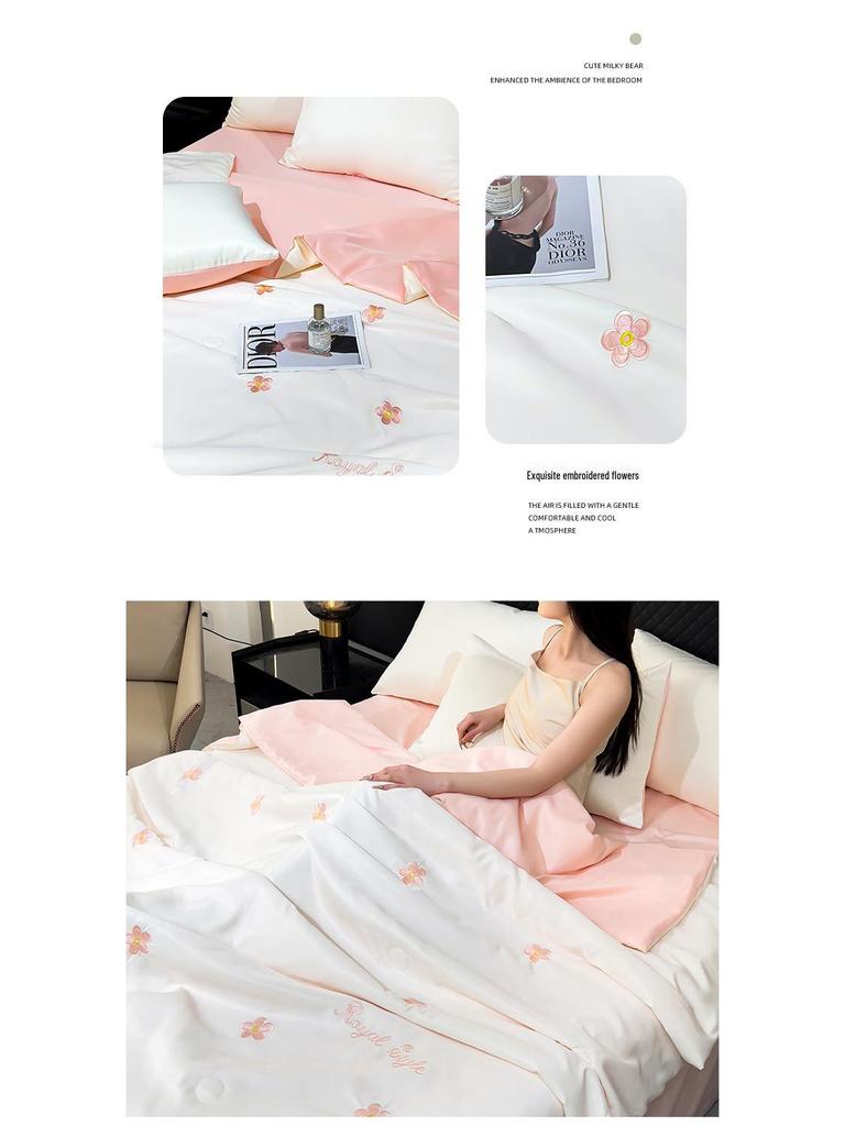 Washable Ice Silk Embroidered Summer Quilt Set - Four Pieces for Cool Comfort