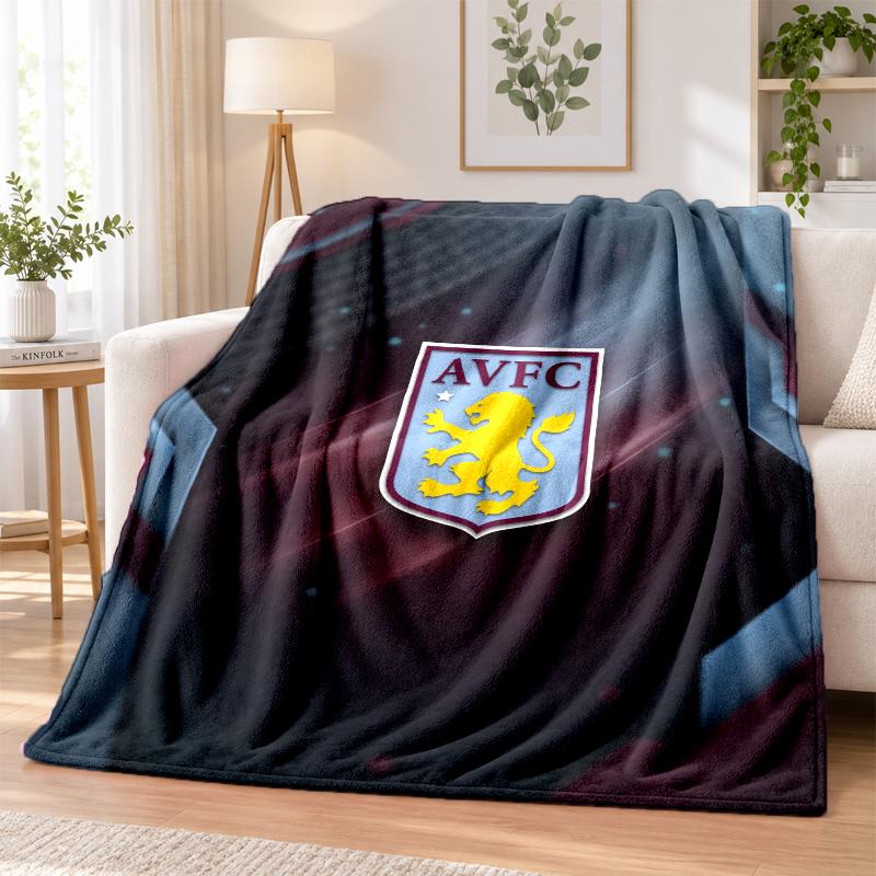 Aston Villa Football Printed Flannel Blanket Warm Comfort Bed Throw For Indoor Home Decoration