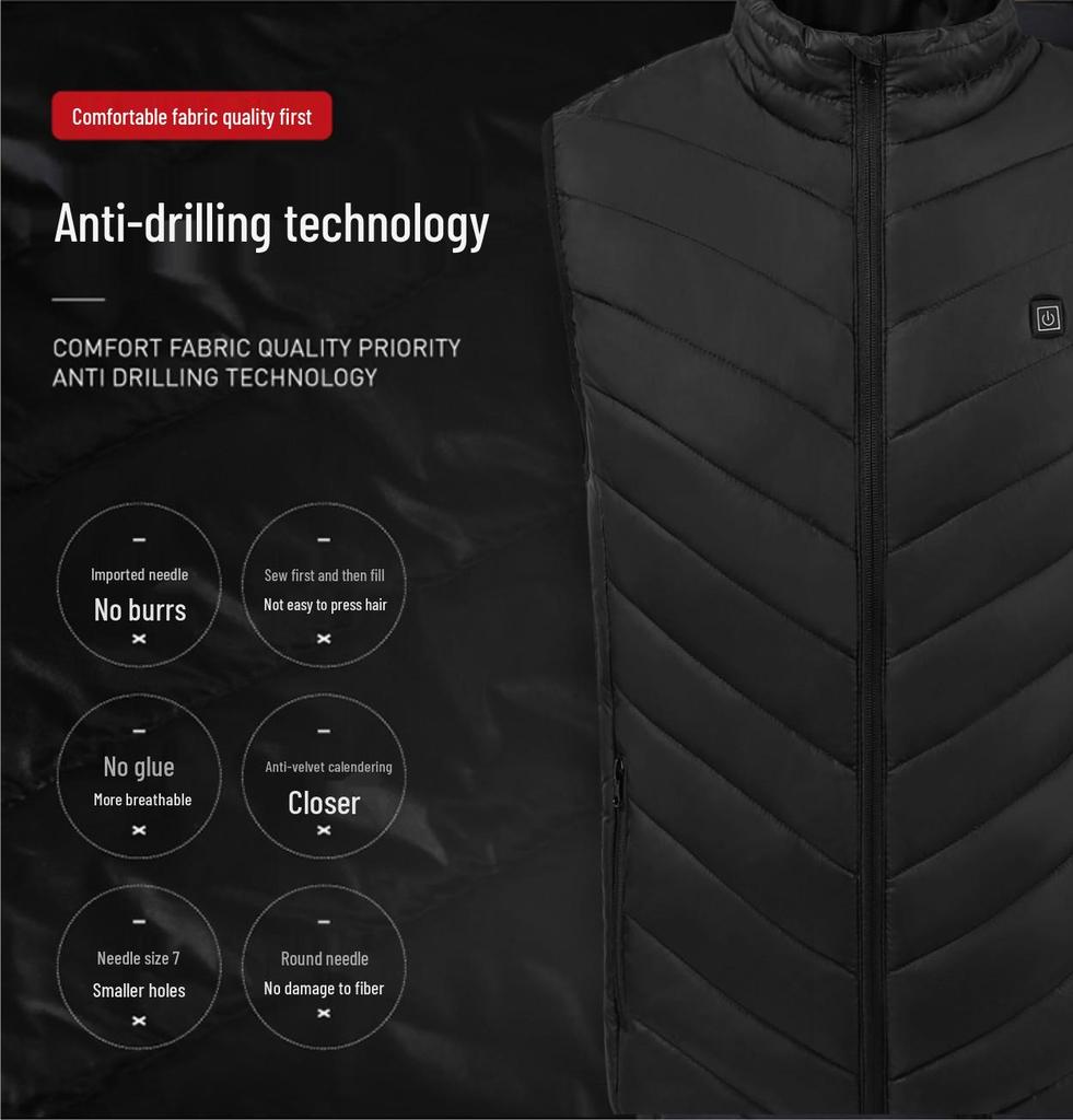 Men's Four-Zone Graphene Heated Vest with Stand-up Collar and USB Smart Temperature Control
