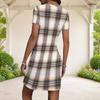Women Plus Size Round Neck Short Sleeve Dots Printed Fitted Mini Dress