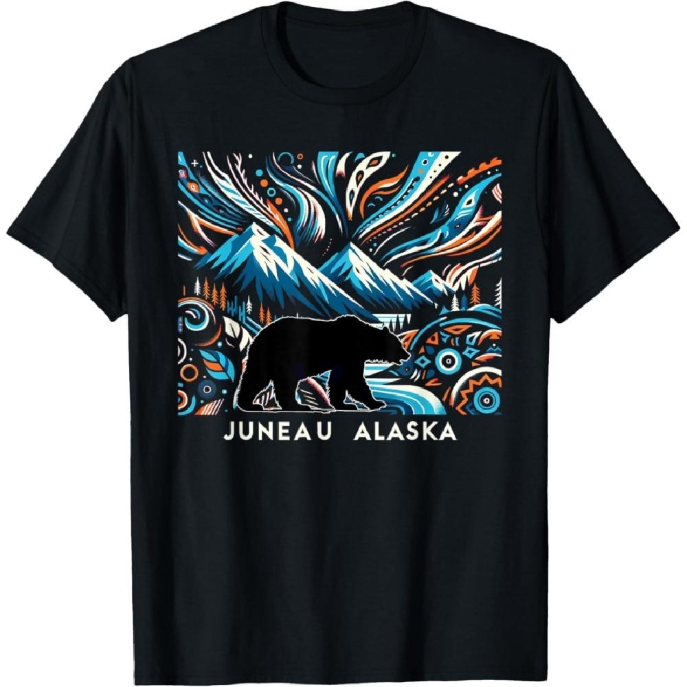 

Alaska State Mountain With Bear Juneau Alaska Souvenir T-Shirt S