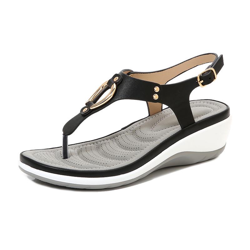 New slope heel pinch foot beach sandals rubber outsole metal decoration casual women's shoes buckle middle heel women's shoes