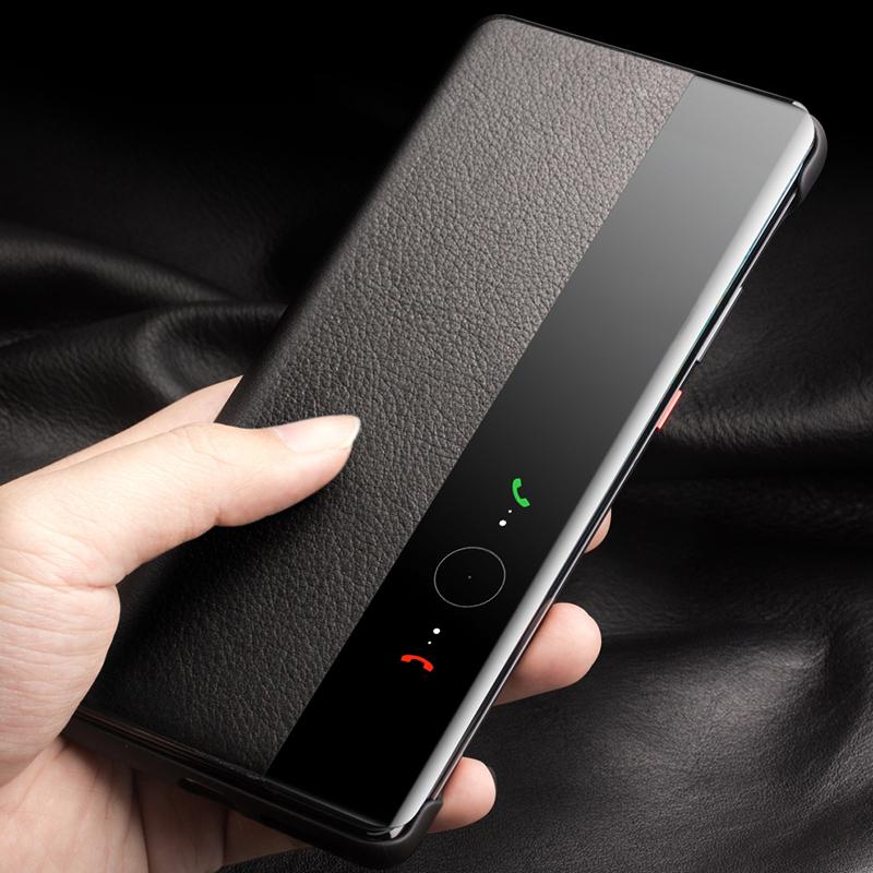 QIALINO For Huawei Pura 70 Case Flip Genuine Cow Leather Window View Phone Cover