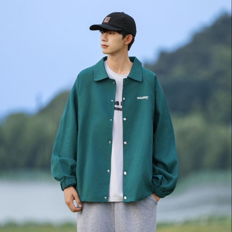 

Куртка Американская куртка с буквенным принтом Мужская свободная повседневная однотонная молодежная осенняя рубашка большого размера Красивая и модная 3XL