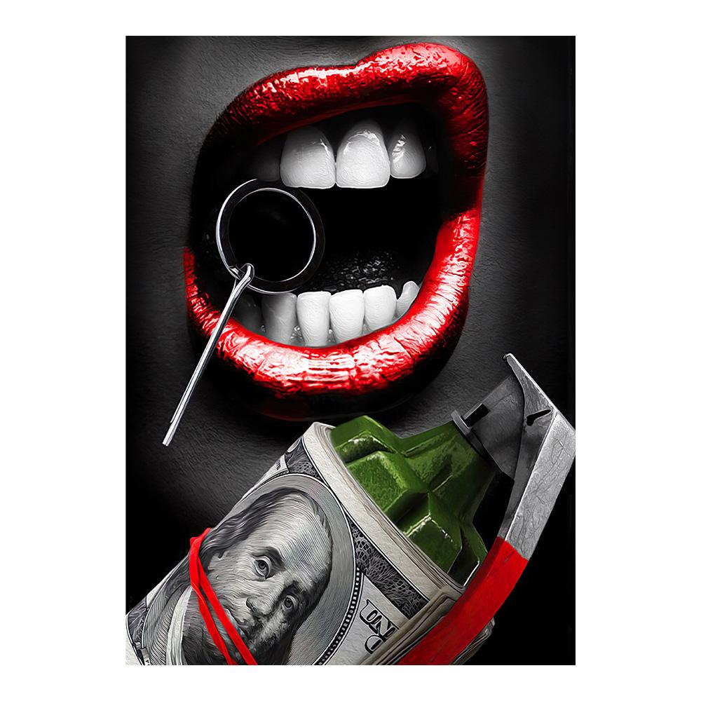

Sexy Woman Red Lips Money Rose Wall Art Posters Modern Home Living Room Bedroom Decorative Canvas Painting Picture Print Artwork 20x30cm