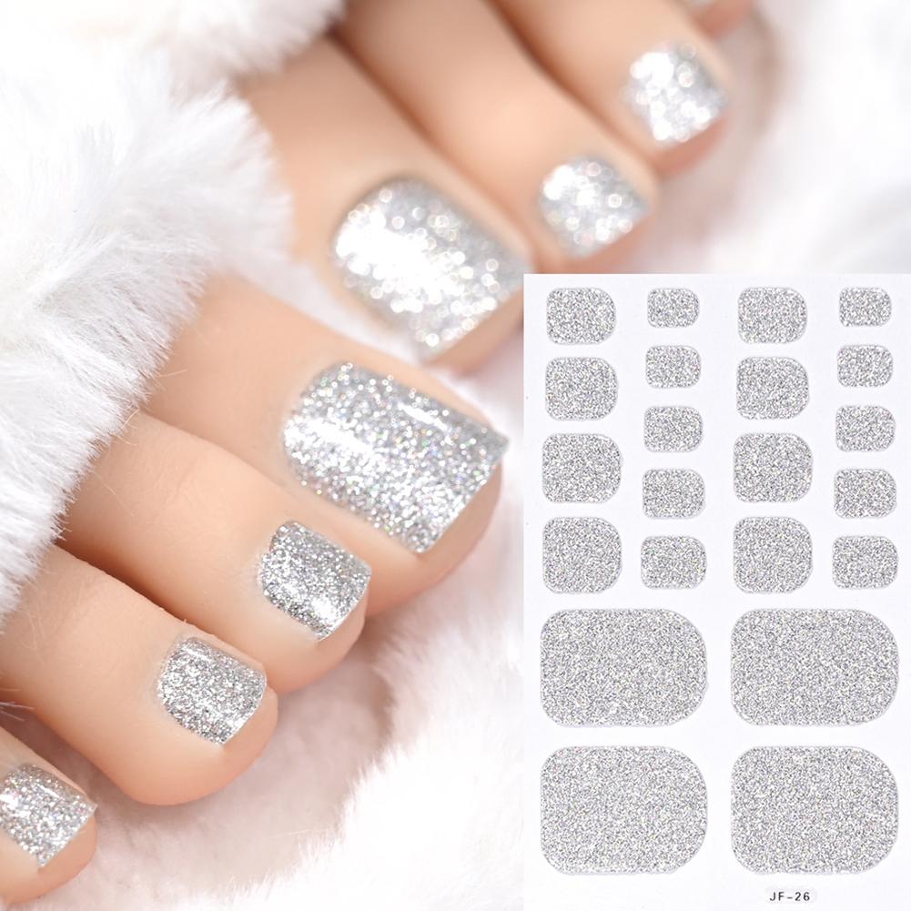 22tips Glitter Toe Nail Stickers Full Cover Nail Wraps Adhesive Toenails Decals for Women DIY Toenails Decals