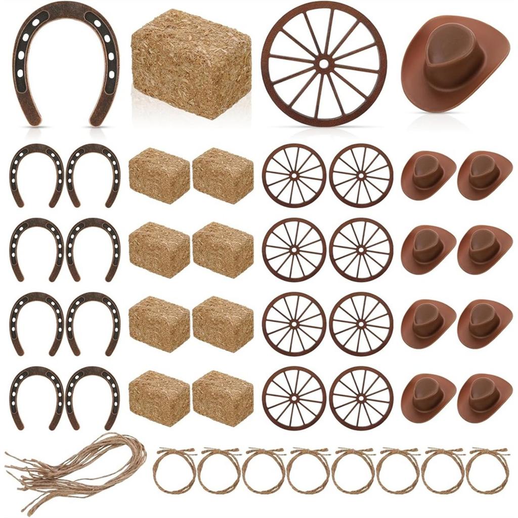 40 Pcs Western Party Centerpieces for Table Mini Cowboy Hats Mini Horseshoes Wagon for Western Cowboy Party Decorations