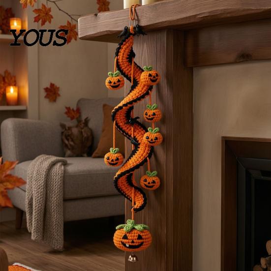 Creative Hobby Gift Halloween Spiral Crochet Hanging Ornament DIY Kit, Pumpkin Ghost Bat Family Crafting Supplies Black Cat Complete Craft,