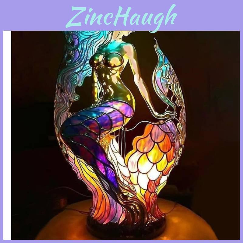 Mermaid Resin Animal Table Lamp With Colorful Retro Design For Gift And Home Decor