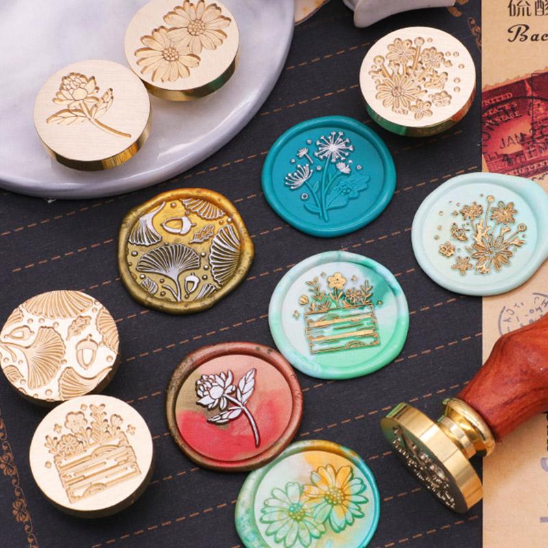 green plant series pattern Wax Seal Stamp Engraved Seal Head nvitation wax stamp Replace head Flowers Leaf Decorate Gift HCZ008