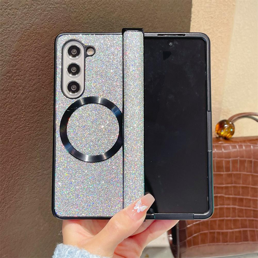 Luxury Bling Glitter Magnetic Phone Case  for Samsung Galaxy Z Fold 6 5 4 3 Fold6 Fold5 Fold4 Fold3 5G Hinge Protective Cover