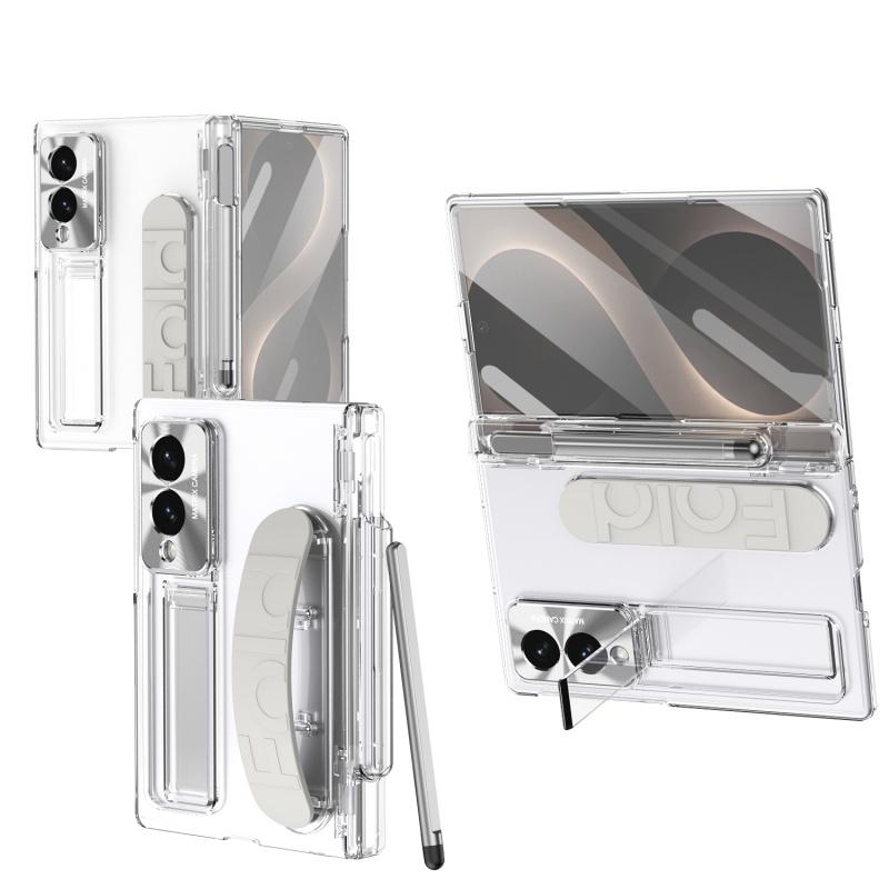 Hinge Elastic Wristband Stand Protection Armor Pen Slot Case for Samsung Galaxy Z Fold8 / 8 Ultra with Tempered Glass Sytlus Pen