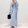 New European & American Women's Plus Size Striped Long Nightgown - Breathable & Loose Homewear
