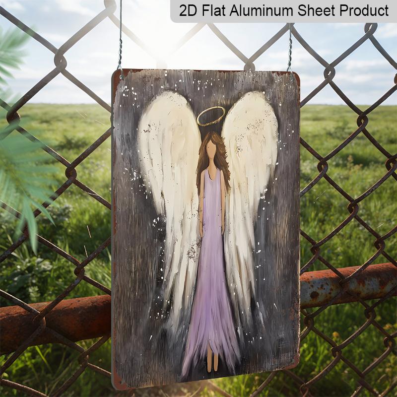 Placa Metálica 2D Plana "Anjo Estético - Pintura Decorativa Guardião Sagrado" Placa de Alumínio Engraçada Humorística para Rua, Pátio, Shopping, Garagem