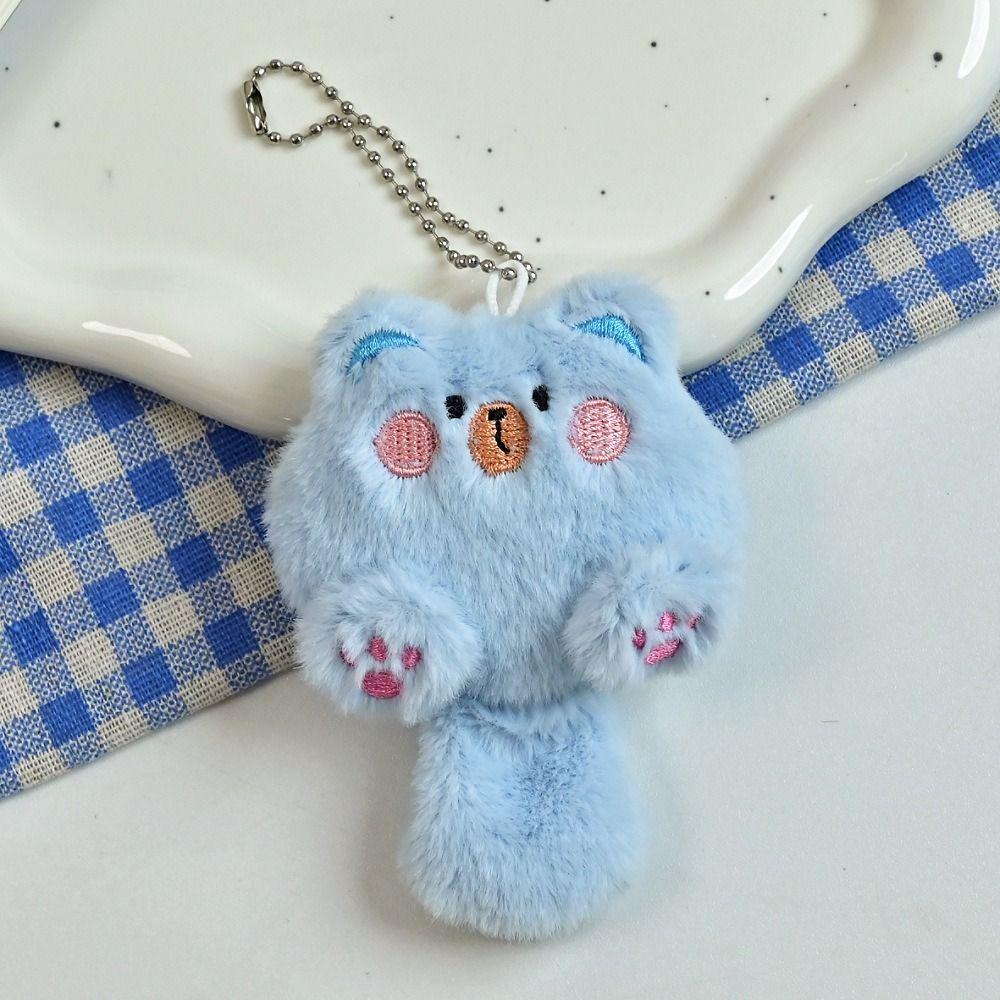 Plush Stuffed Rabbit Doll Keyring Cartoon Bear Pendant with Tail Lovely Cat Plush Keychain  Kids