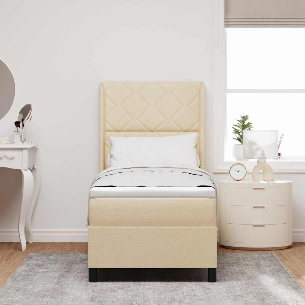 LED Box Spring Bed with Headboard Cream 80 X 200 Cm Fabric